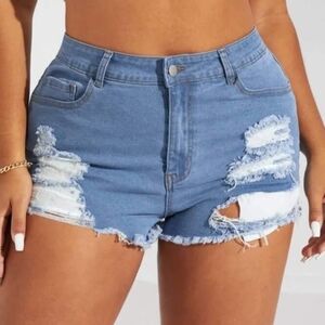 Distressed Denim Blue Shorts